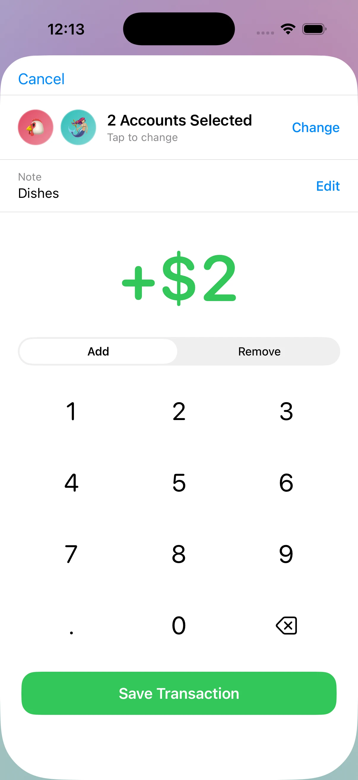 Adding two dollars to an account with the Allowancer keypad