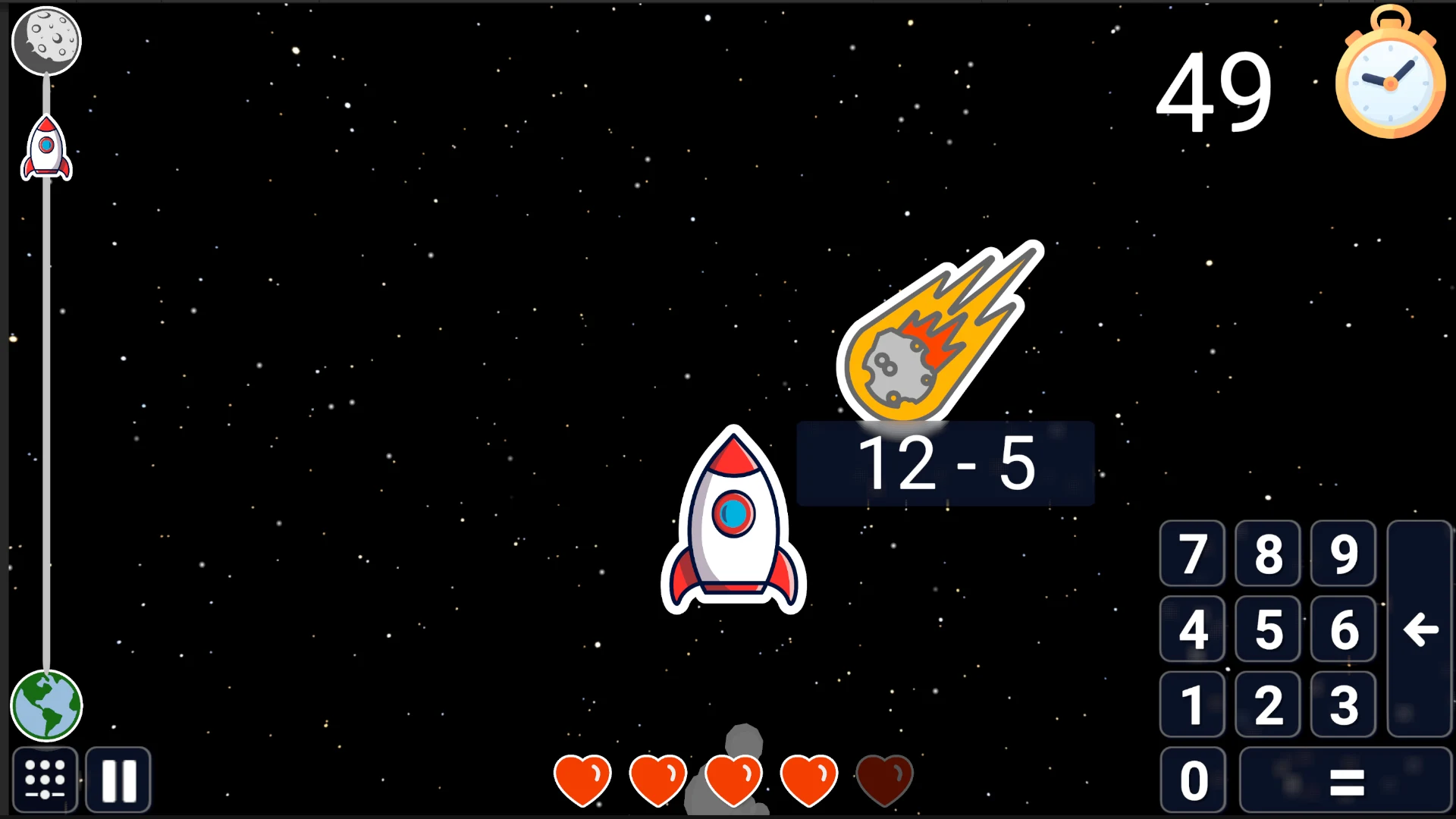 A Mathigo space minigame with a rocket